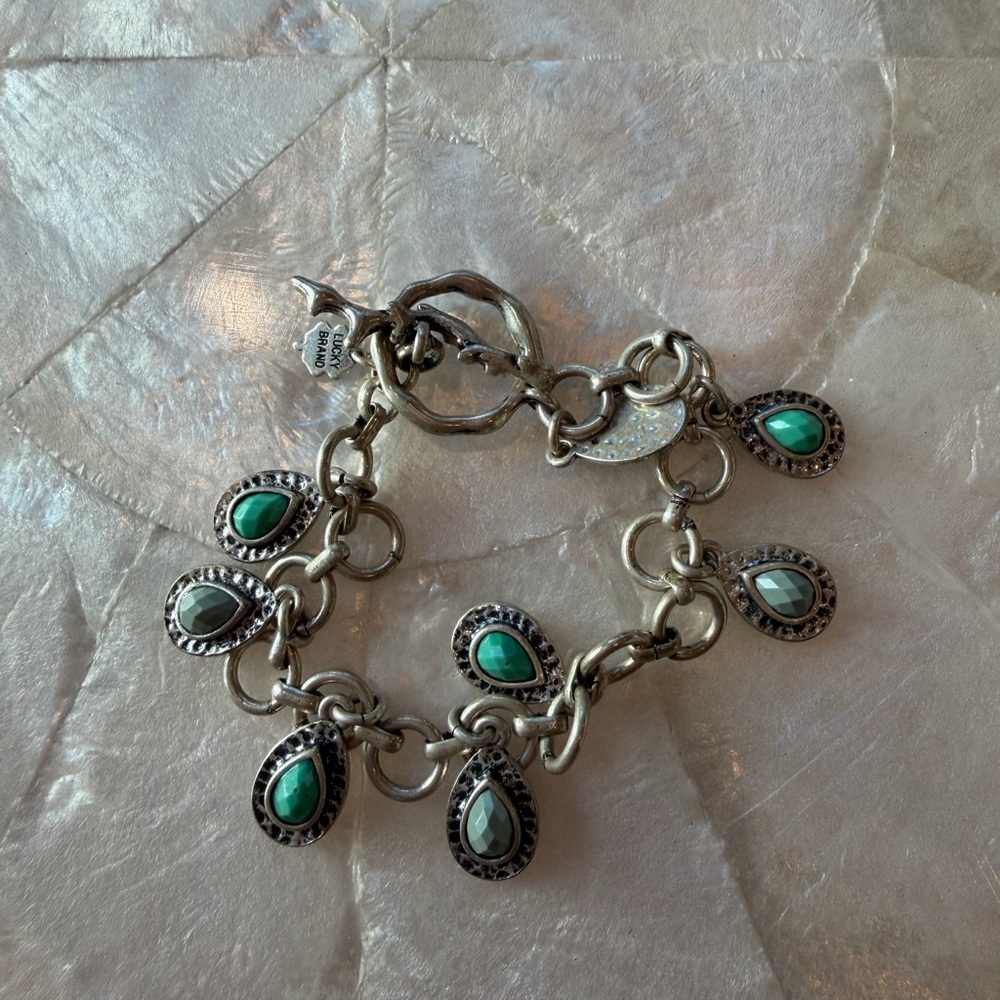 Lucky Brand Silver Bracelet with Green Accents